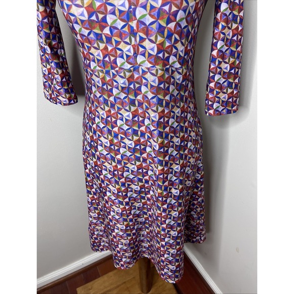 NUU MUU Geometric Print V-Neck 3/4 Sleeve Stretch Dress Size XS - Picture 7 of 9